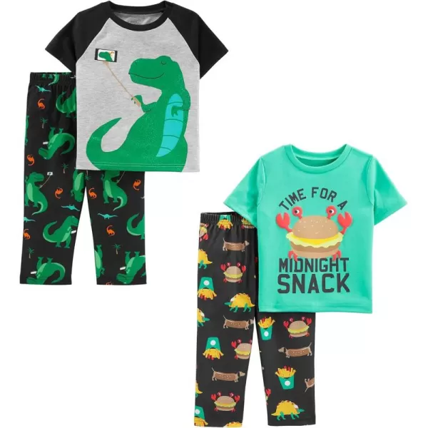 Simple Joys by Carters Boys 4Piece Poly PajamasGreyGreenDinosaurFun Food