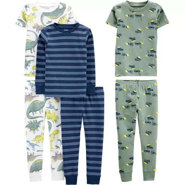 Simple Joys by Carters Boys 6Piece Snug Fit Cotton Pajama SetBlueGreenDinosaur