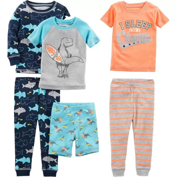 Simple Joys by Carters Boys 6Piece Snug Fit Cotton Pajama SetDinosaurSharkStripeSurfer