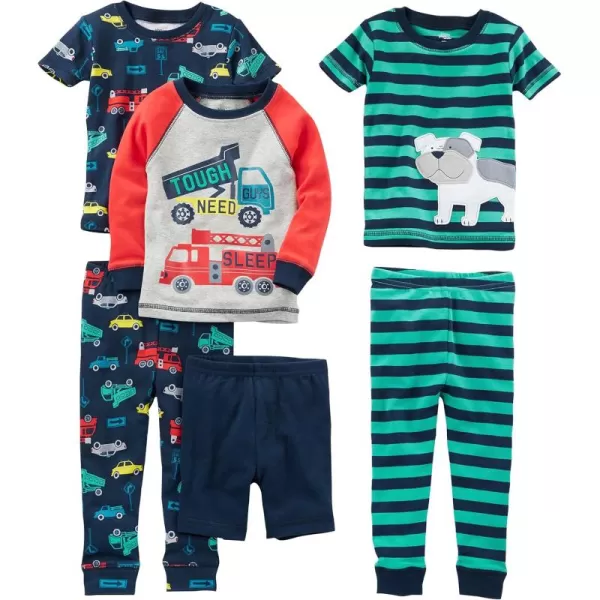 Simple Joys by Carters Boys 6Piece Snug Fit Cotton Pajama SetMulticolorCarsDogFiretruckStripe