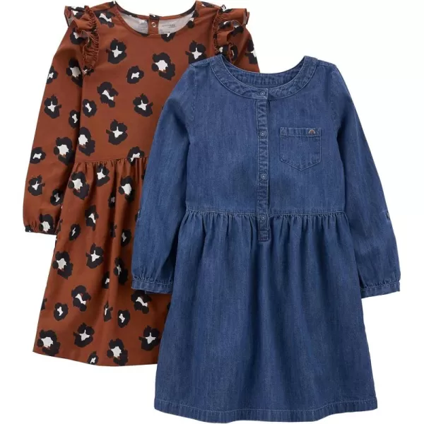 Simple Joys by Carters Girls 2Pack Stretch Rib DressesBrown CheetahDark Denim