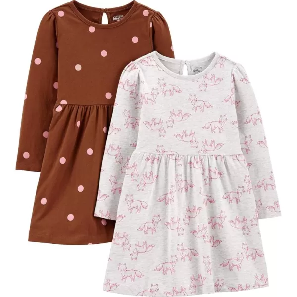 Simple Joys by Carters Girls 2Pack Stretch Rib DressesBrown DotsGrey Heather Fox