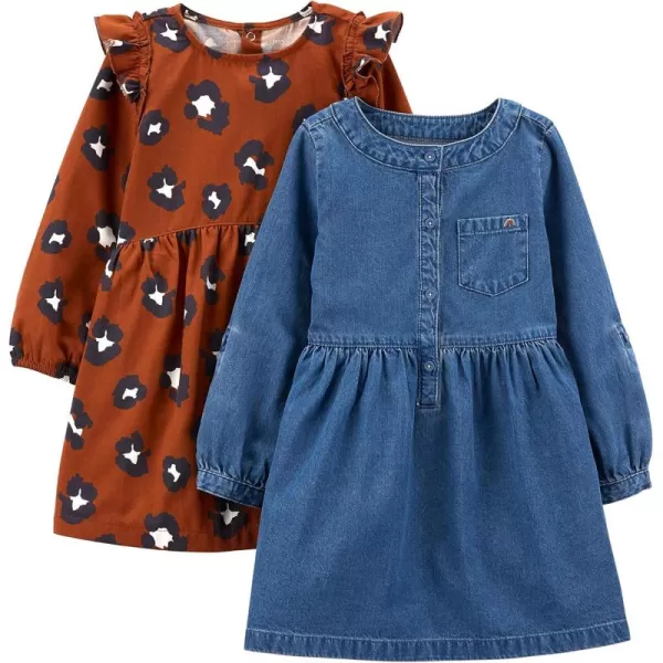 Simple Joys by Carters Girls 2Pack Stretch Rib DressesChambrayCheetah