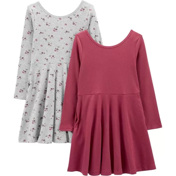 Simple Joys by Carters Girls 2Pack Stretch Rib DressesGrey FloralPlum