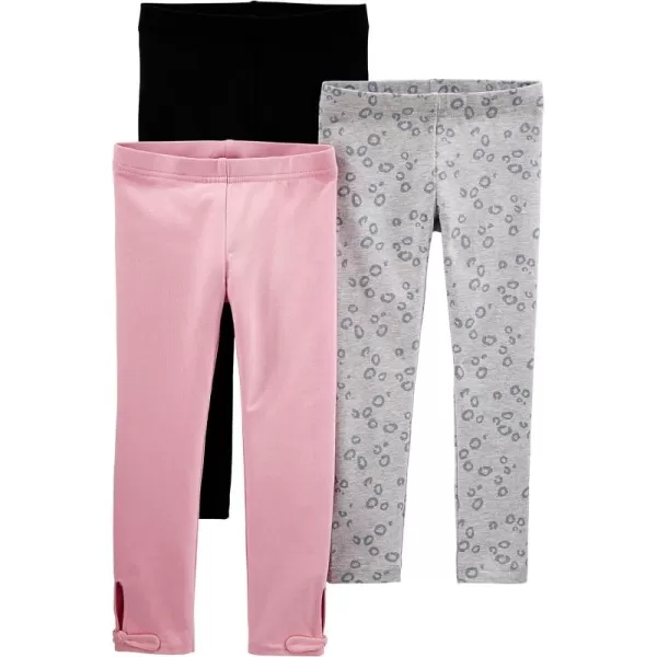 Simple Joys by Carters Girls 3Pack LeggingsBlackGrey Animal PrintLight Pink