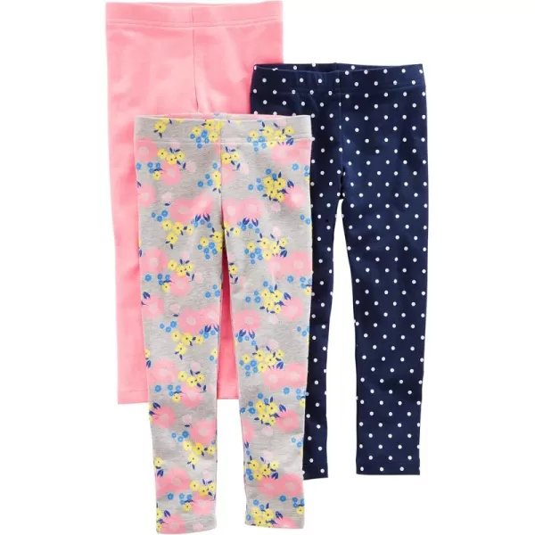 Simple Joys by Carters Girls 3Pack LeggingsGrey FloralNavy DotsPink