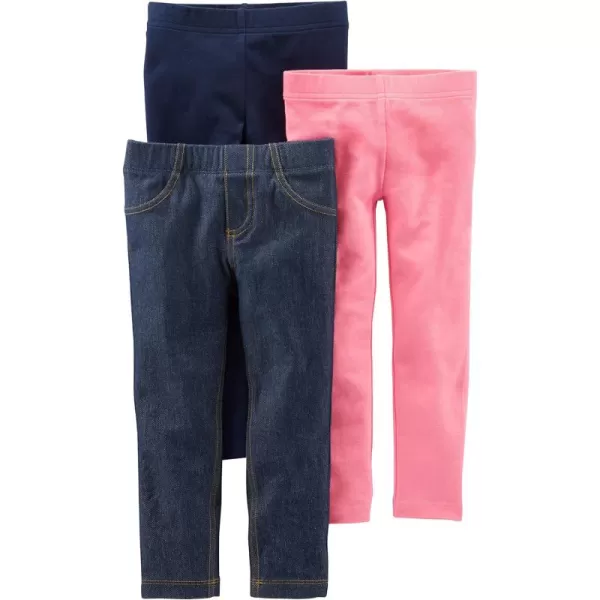 Simple Joys by Carters Girls 3Pack LeggingsNavyPinkDenim