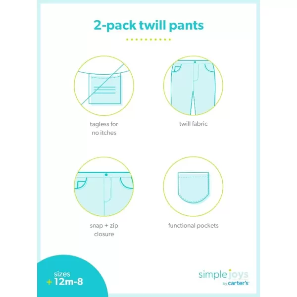 Simple Joys by Carters Baby Boys 2Pack Twill PantsKhaki BrownOlive