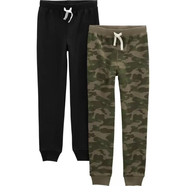 Simple Joys by Carters Boys 2Pack Pull on Fleece PantsBlackGreen Camo Kid