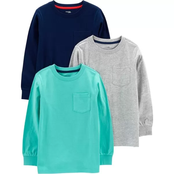 Simple Joys by Carters Boys 3Pack Long Sleeve ShirtsAqua BlueGrey HeatherNavy