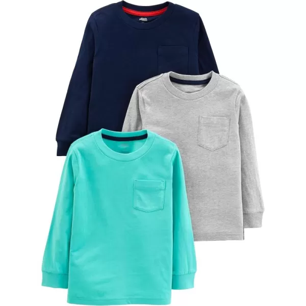 Simple Joys by Carters Boys 3Pack Long Sleeve ShirtsAqua GreenGreyNavy