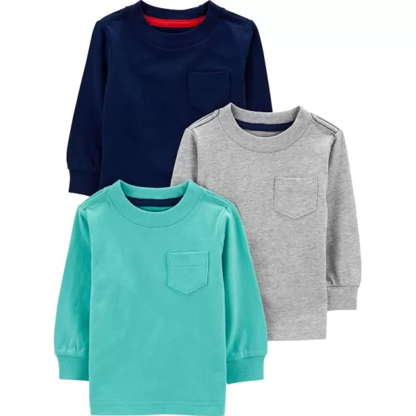 Simple Joys by Carters Boys 3Pack Long Sleeve ShirtsBlueGreyNavy