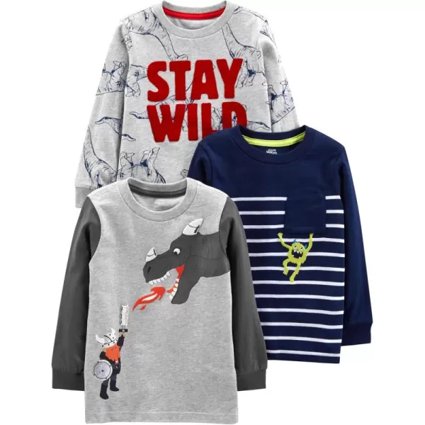 Simple Joys by Carters Boys 3Pack Long Sleeve ShirtsDinosaurDragonMonster