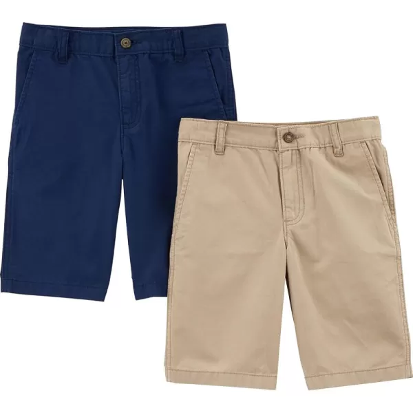 Simple Joys by Carters Boys Flat Front Shorts Pack of 2Light Khaki BrownNavy Kid