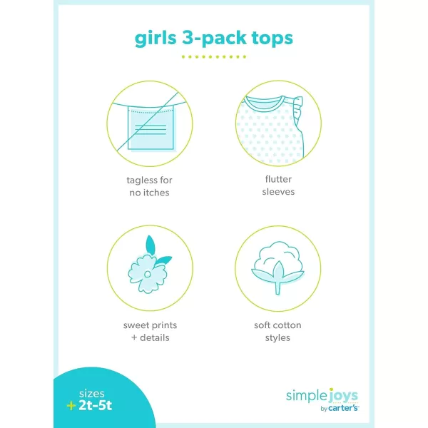 Simple Joys by Carters Girls ShortSleeve Shirts and Tops Pack of 3Blue StripeWhite FloralYellow