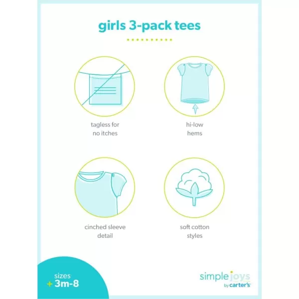 Simple Joys by Carters Girls ShortSleeve Shirts and Tops Pack of 3Brown DotsDenimWhite Floral