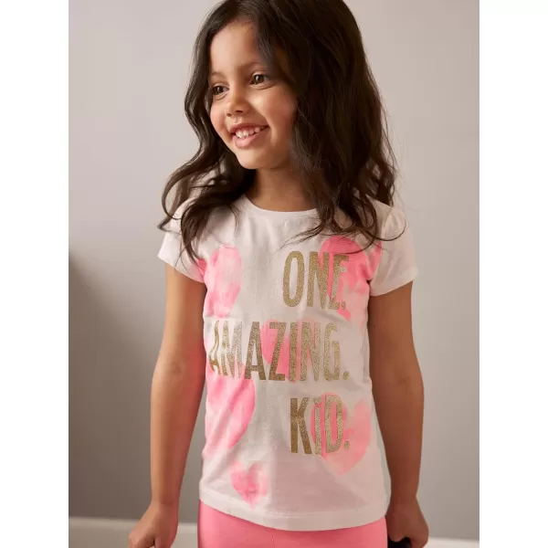 Simple Joys by Carters Girls ShortSleeve Shirts and Tops Pack of 3Grey HeartsPink DinosaurWhite Text Print