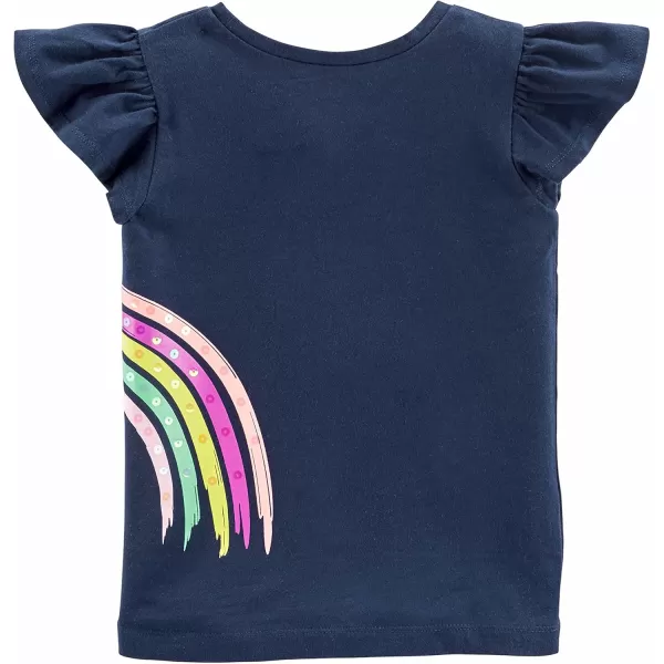 Simple Joys by Carters Girls ShortSleeve Shirts and Tops Pack of 3Grey RainbowLight Orange Mixed PrintNavy Unicorn