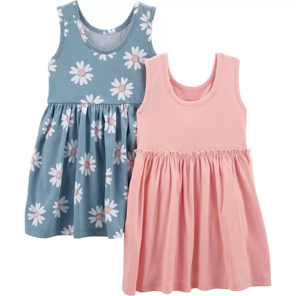 Simple Joys by Carters Girls ShortSleeve and Sleeveless Dress Sets Pack of 2Dusty Blue FloralPink