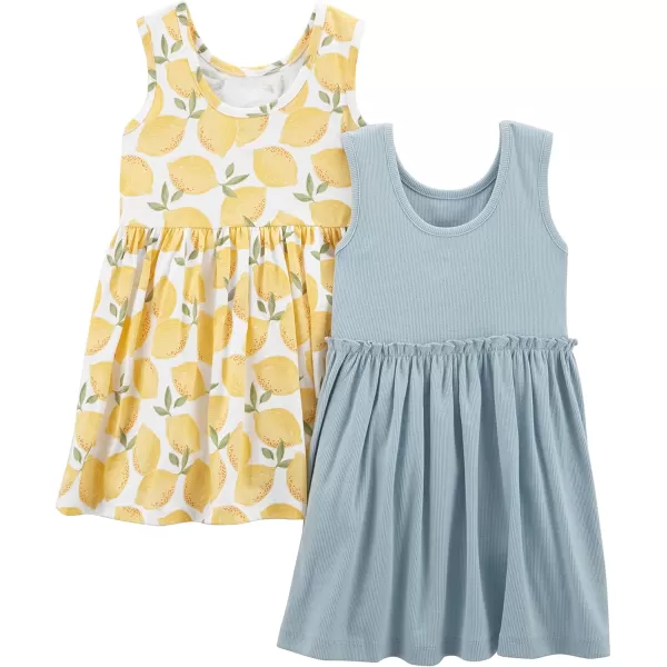 Simple Joys by Carters Girls ShortSleeve and Sleeveless Dress Sets Pack of 2Dusty BlueWhite Lemon