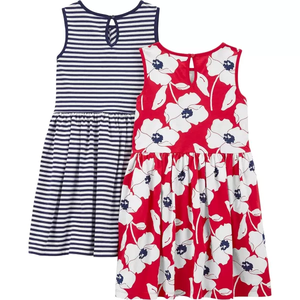 Simple Joys by Carters Girls ShortSleeve and Sleeveless Dress Sets Pack of 2Navy StripeRed Poppy Print