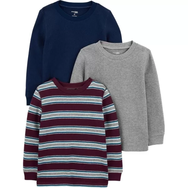 Simple Joys by Carters Boys 3Pack Thermal Long Sleeve ShirtsBurgundy StripeGrey HeatherNavy