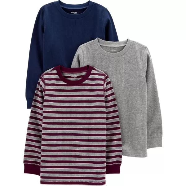 Simple Joys by Carters Boys 3Pack Thermal Long Sleeve ShirtsDark Burgundy StripeGrey HeatherNavy