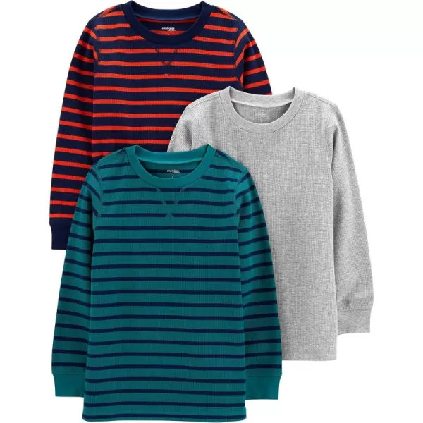 Simple Joys by Carters Boys 3Pack Thermal Long Sleeve ShirtsGrey HeatherNavy StripeTeal Green