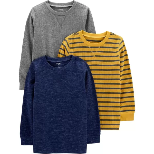 Simple Joys by Carters Boys 3Pack Thermal Long Sleeve ShirtsGreyNavy HeatherYellow Stripe