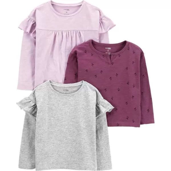 Simple Joys by Carters Girls LongSleeve Shirts Pack of 3GreyPinkFloral