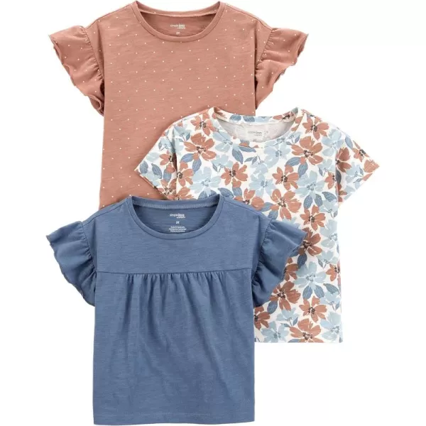 Simple Joys by Carters Girls ShortSleeve Shirts and Tops Pack of 3Brown DotsDenimWhite Floral