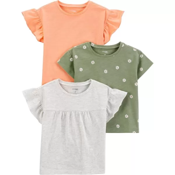 Simple Joys by Carters Girls ShortSleeve Shirts and Tops Pack of 3GreyLight OrangeOlive Flowers