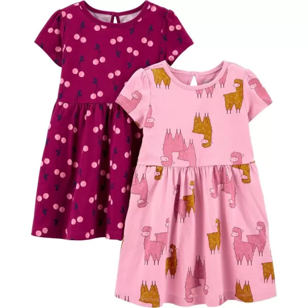 Simple Joys by Carters Girls ShortSleeve and Sleeveless Dress Sets Pack of 2CherriesLlamas