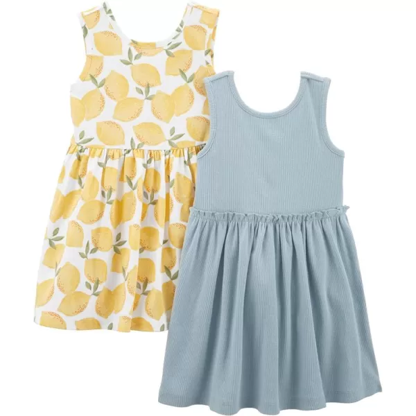 Simple Joys by Carters Girls ShortSleeve and Sleeveless Dress Sets Pack of 2Dusty BlueWhite Lemon