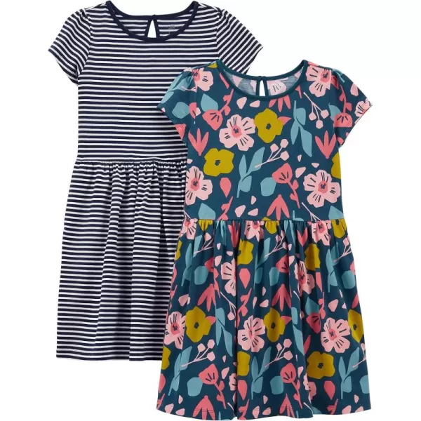 Simple Joys by Carters Girls ShortSleeve and Sleeveless Dress Sets Pack of 2Indigo FloralWhite Stripe