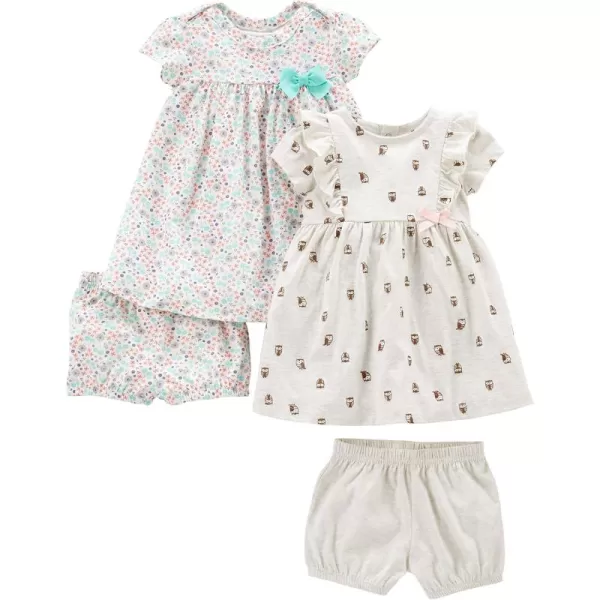 Simple Joys by Carters Girls ShortSleeve and Sleeveless Dress Sets Pack of 2Ivory OwlWhite Floral