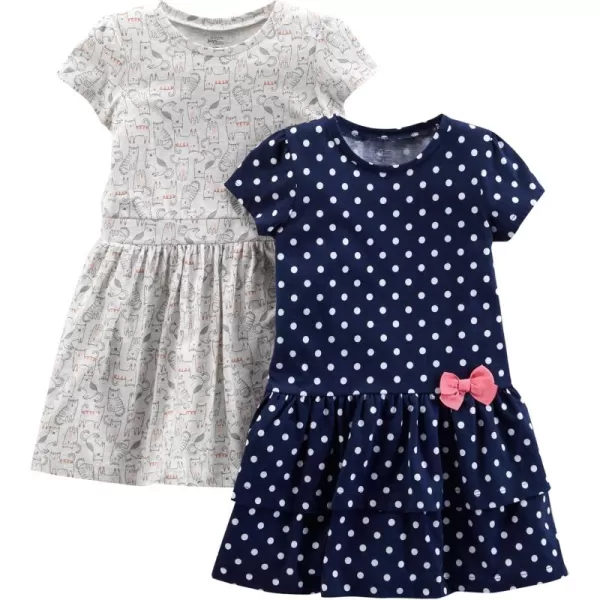 Simple Joys by Carters Girls ShortSleeve and Sleeveless Dress Sets Pack of 2Navy DotGrey Kitty