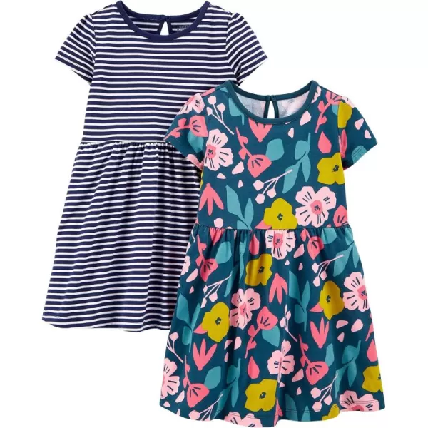 Simple Joys by Carters Girls ShortSleeve and Sleeveless Dress Sets Pack of 2Navy Floral PrintWhite Stripe