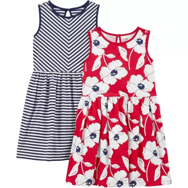 Simple Joys by Carters Girls ShortSleeve and Sleeveless Dress Sets Pack of 2Navy StripeRed Poppy Print