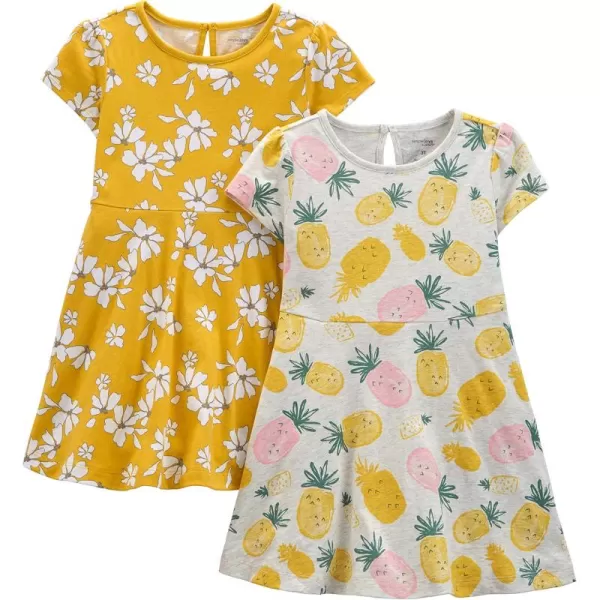 Simple Joys by Carters Girls ShortSleeve and Sleeveless Dress Sets Pack of 2PineappleFloral