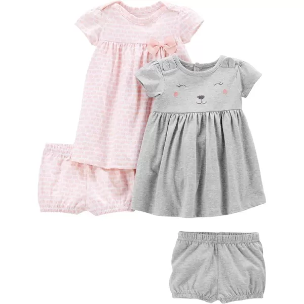 Simple Joys by Carters Girls ShortSleeve and Sleeveless Dress Sets Pack of 2Pink ElephantsGrey Bear