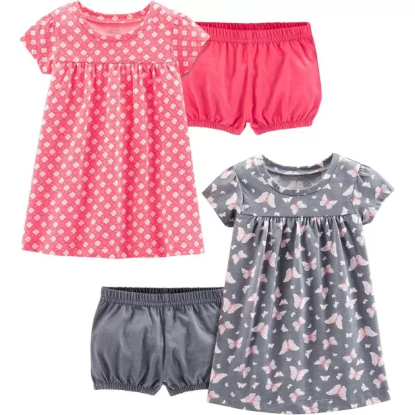 Simple Joys by Carters Girls ShortSleeve and Sleeveless Dress Sets Pack of 2Pink PrintGrey Butterfly