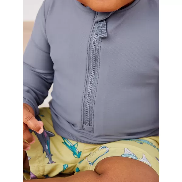 Simple Joys by Carters Toddlers and Baby Boys Swimsuit Trunk and Rashguard SetDark GreyYellow Shark