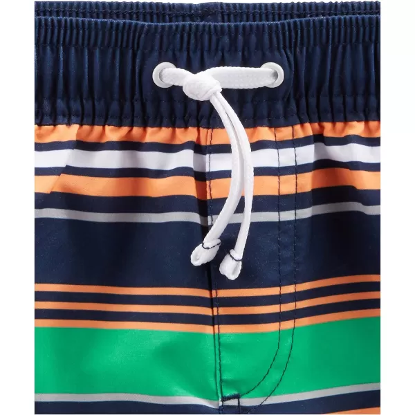 Simple Joys by Carters Toddlers and Baby Boys Swimsuit Trunk and Rashguard SetNavy Orange ShipsWhite Stripe