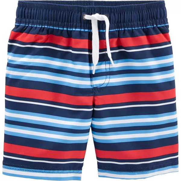 Simple Joys by Carters Toddlers and Baby Boys Swimsuit Trunk and Rashguard SetNavy SharkRed Stripe