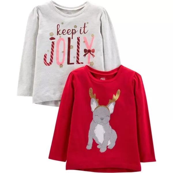 Simple Joys by Carters Baby 2Pack Holiday LongSleeve TeesGrey JollyRed Dog Print