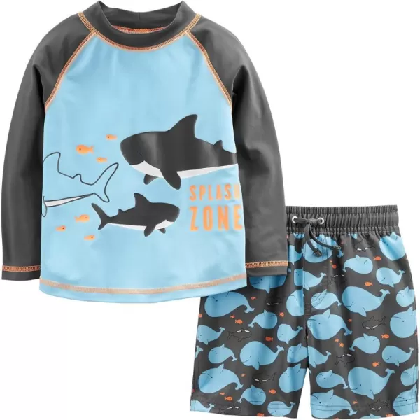 Simple Joys by Carters Toddlers and Baby Boys Swimsuit Trunk and Rashguard SetBlackSky Blue Whales