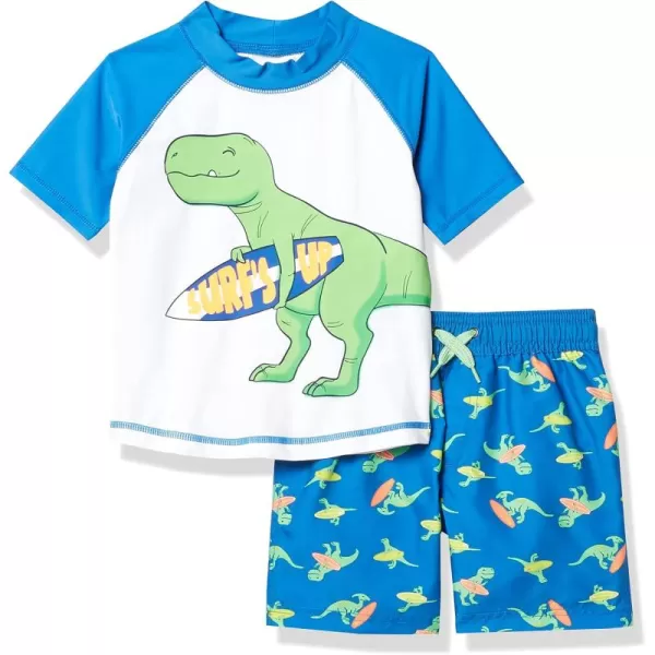 Simple Joys by Carters Toddlers and Baby Boys Swimsuit Trunk and Rashguard SetBlue White Dinosaur