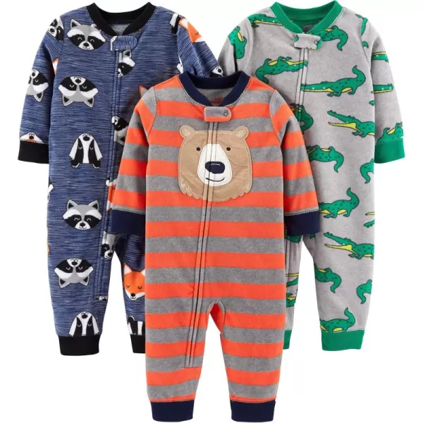 Simple Joys by Carters Baby Boys 3Pack Loose Fit Flame Resistant Fleece Footless PajamasAlligatorBearFox