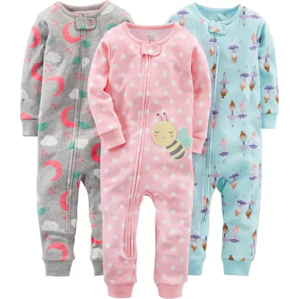 Simple Joys by Carters Kids 3Pack Snug Fit Footless Cotton PajamasBallerinaMoonBee